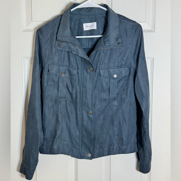 Korye‎ Soft Suede-Look Snap Front Jacket in Slate Blue – Casual Chic Layer - Picture 1 of 7